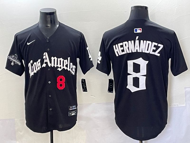 Men 2025 Los Angeles Dodgers #8 Hernandez Black Five generations Joint Name Nike MLB Jersey style 5